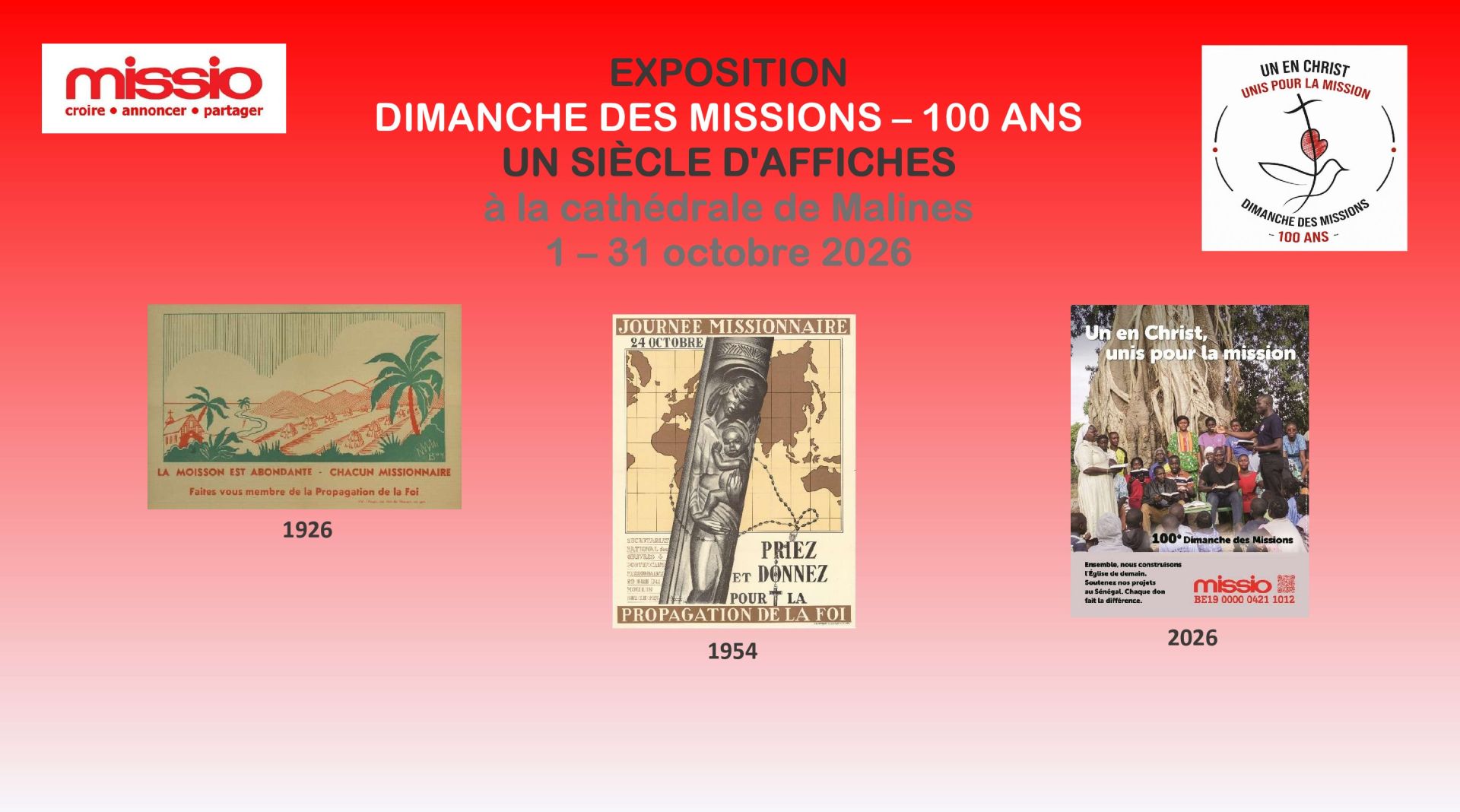 Exposition &lsquo;Dimanche des missions &ndash; 100 ans&rsquo;, &agrave; la cath&eacute;drale de Malines, du 1er au 31 octobre 2026